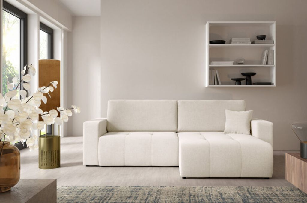 Intenso Ecksofa mit Schlaffunktion, Bettkasten "WIND", Cremig