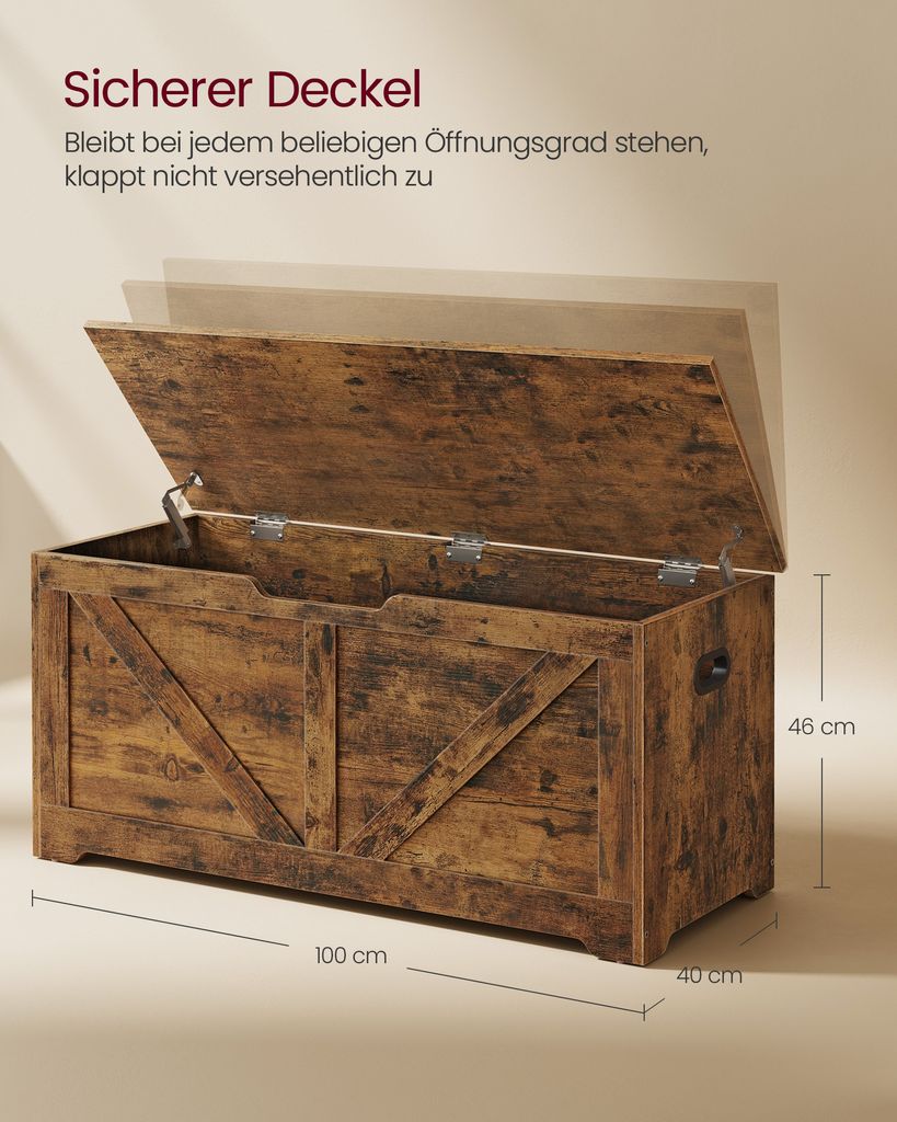 VASAGLE Schuhbank mit Stauraum,V Form, Länge 100 cm, Braun Produktbild 3