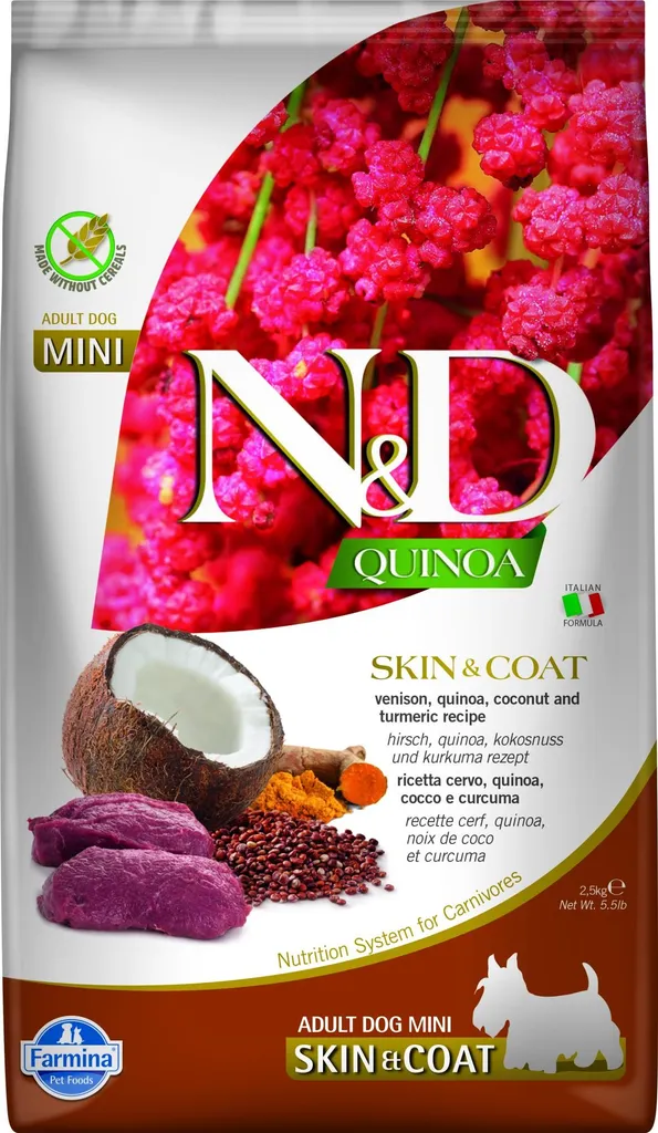 N&D Quinoa Dog Skin & Coat Venison & Coconut Mini 2,5kg Croquettes