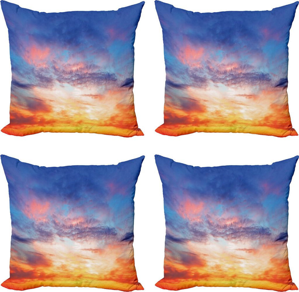 ABAKUHAUS Landschaft Kissenbezug Set (4 Stück), Sonnenuntergang Wolkengebilde Himmel, Moderner Doppelseitiger Digitaldruck, 45 cm x 45 cm, Orange ...