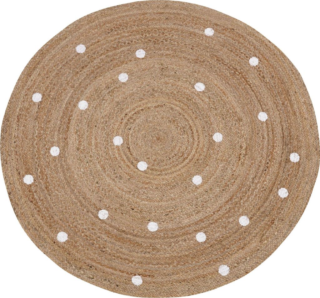 BELIANI Teppich Beige und Weiß Jute Rund ø 140 cm mit Geometrischem Muster Punkte Boho Kurzflor für Fußbodenheizung Schlafzimmer Wohnzimmer Ess...