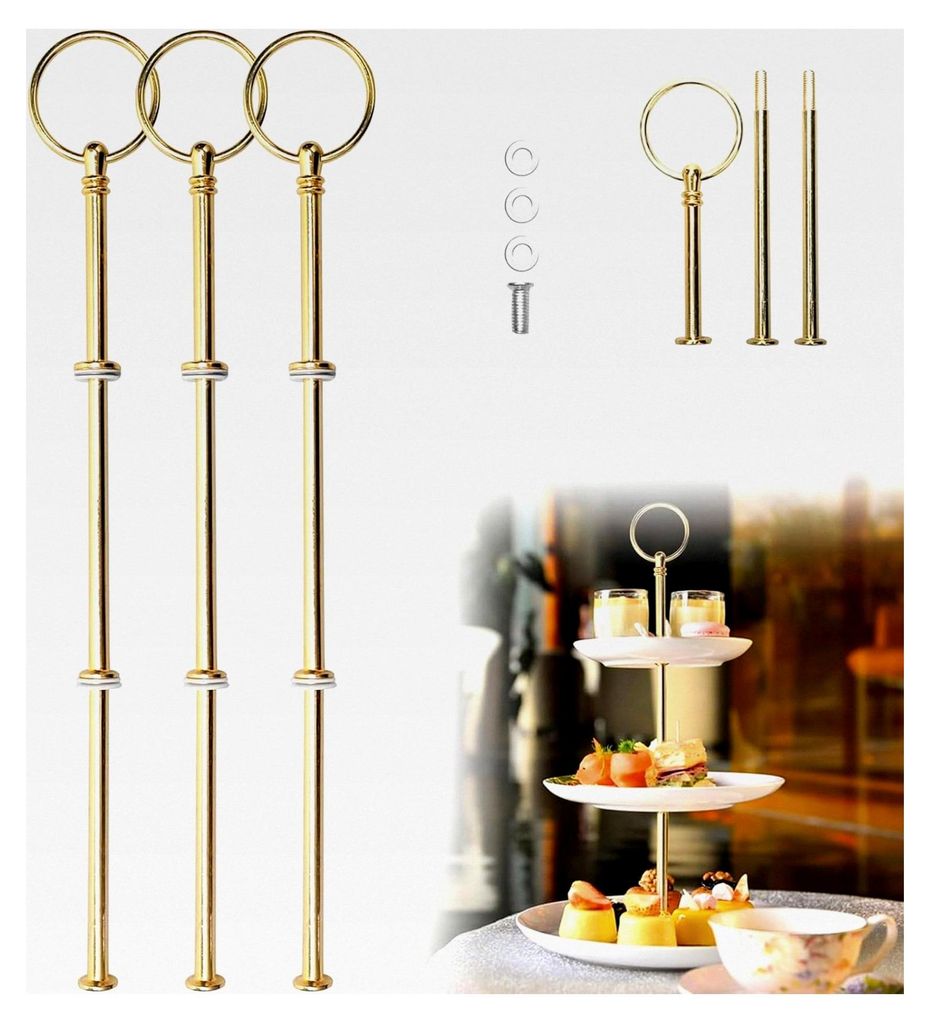 3-stufiges Etageren-Stangen-Set, 3 Stück Metallstangen für Etagere, Etagerenhalter für Obsttablett, Metallstangen für Snackteller, Platte nicht...