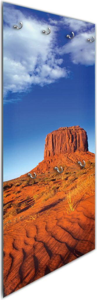 Wallario Flurgarderobe Wandgarderobe aus Glas, mit 7 Haken, Größe 50 x 125 cm, Motiv Monument Valley am Abend I