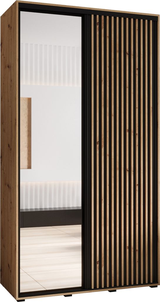 MEBLE KRYSPOL Lanko 2 Schrank mit 2 Schiebetüren - 235,2x140x45 cm - Artisan Schwarz Artisan