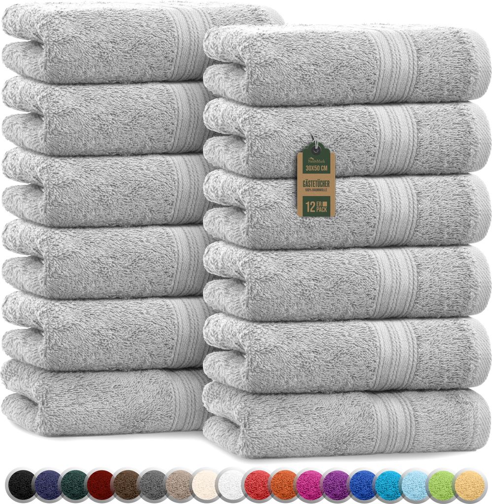 Frottier Gästetücher 12er Pack 30x50cm, 100% Baumwolle, Produktbild 