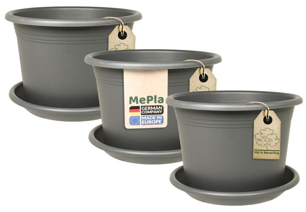 MePla - 3 x Set - Pflanzkübel Cylindro ø 50 + Untersetzer ø Produktbild 