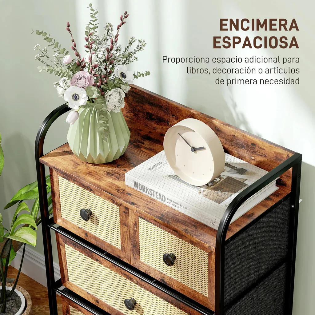 Rangement efficace salon commode en tissu compacte 5 tiroirs rustique - 5