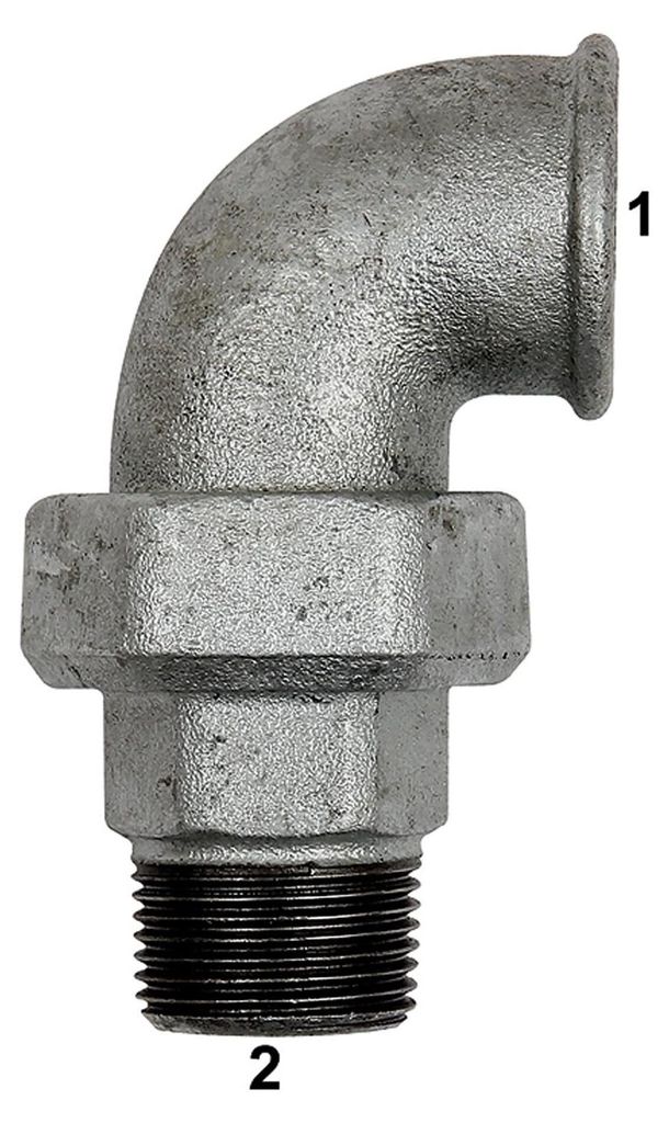 Riegler Verschraubung Bogen 98, IG/AG, Rp 1/2, R 1/2, schw. Temperguss