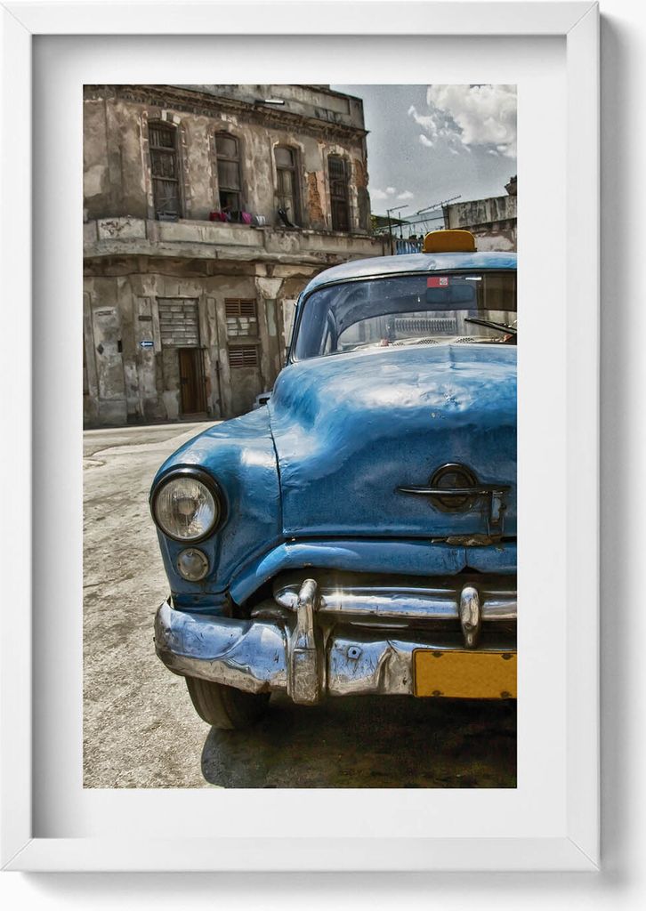 Klassischer Oldtimer– Wandbild mit Rahmen – Gerahmtes Bild – Wanddekoration – 40x60 cm – Weiß