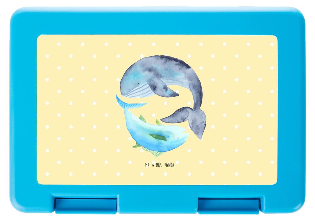 Mr. & Mrs. Panda Bento Box Walfisch Thunfisch - Gelb Pastell - Geschenk, Brot Aufbewahrungsbox, Lunchbox, Butterbrotdose, Lustige Sprüche, Bentobo...