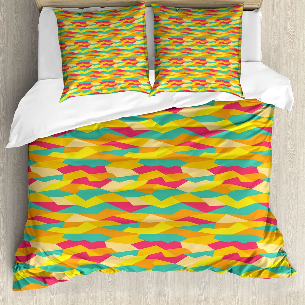 ABAKUHAUS Geometrisch Bettbezugs Set Für Doppelbetten, Afrikanische flippige Fliesen, Milbensicher Allergiker geeignet mit Kissenbezügen, Jadegr...