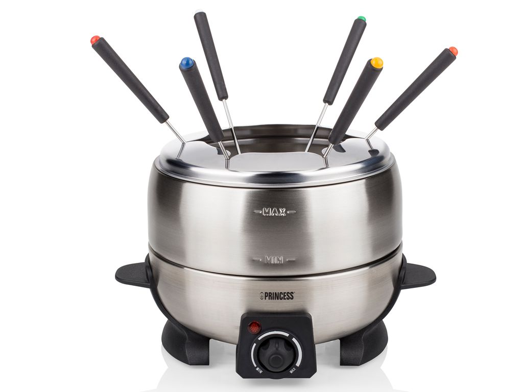 Princess 172700 Fondue Edelstahl Deluxe, 6 Person(en), 2 l, Schwarz, Edelstahl, Rund, Edelstahl, Edelstahl