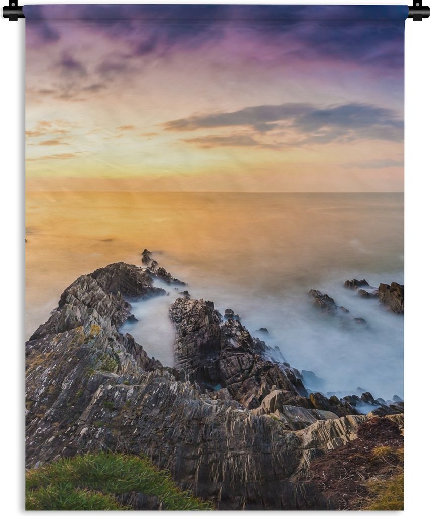 MuchoWow Wandteppich Wandbehang Sonnenuntergang - Horizont - Wasser - Landschaft - Blau 150x200 cm Tapisserie Dekoration Wandtuch - Wandaufhängu...