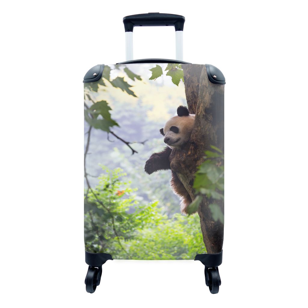 MuchoWow Koffer Handgepäck Trolley Rollkoffer Kleine Reisekoffer mit 4 Rollen - Panda - Baum - Wald - Cabin Size < 55x40x23 cm & 55x40x20 cm - F...