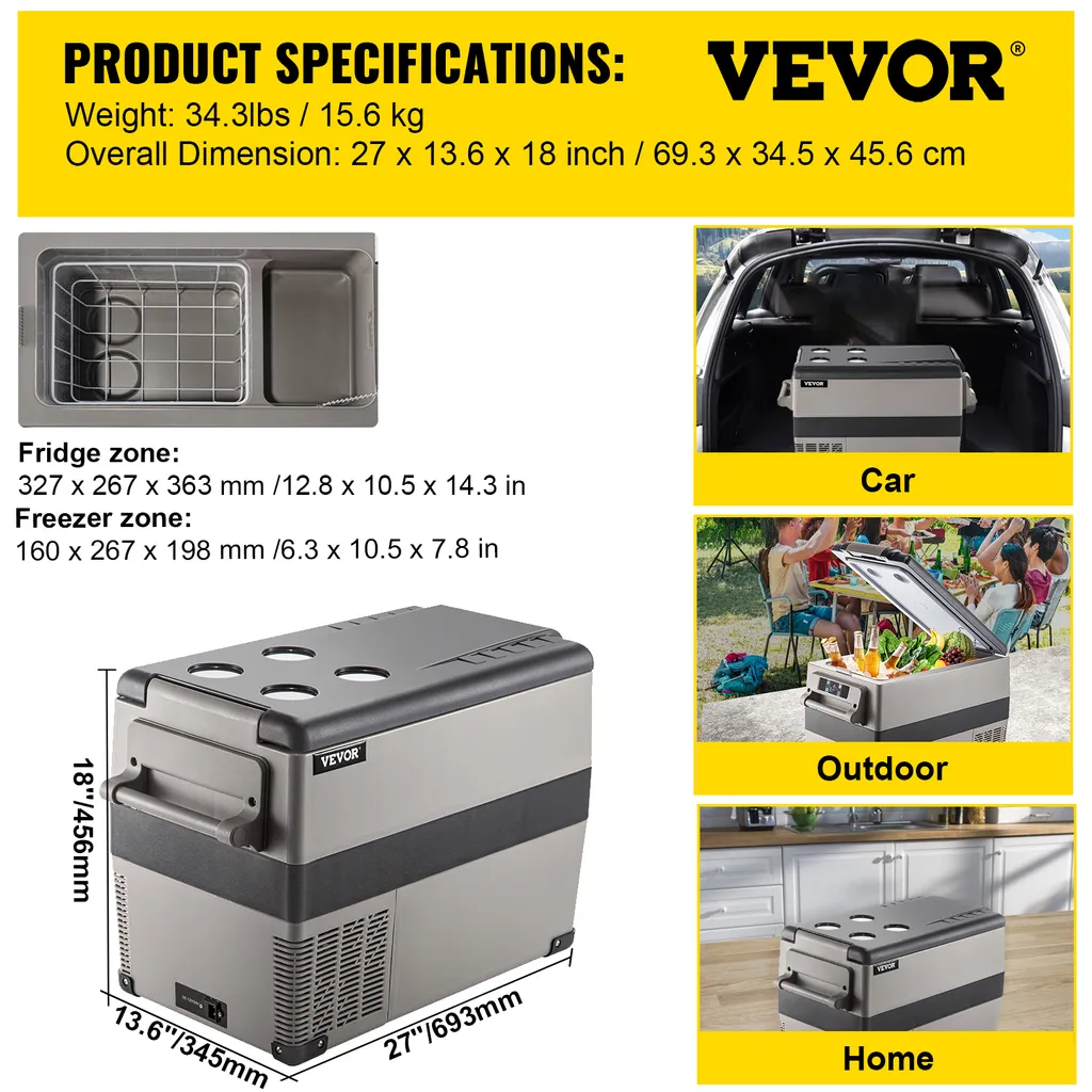 Glacière portable 35L VEVOR - Refroidissement rapide compresseur -20°C
