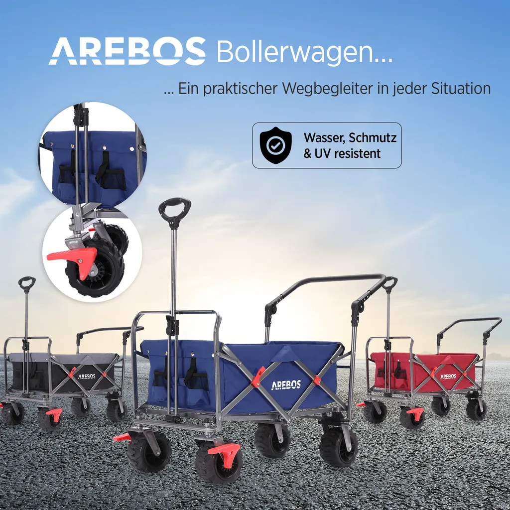 Chariot de Jardin Pliable AREBOS : Remorque à Main avec Filets Bleue - 6