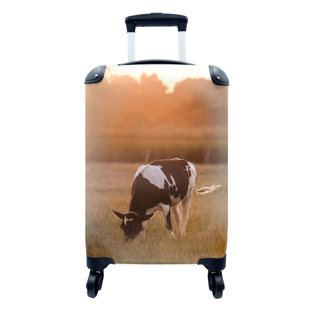 MuchoWow Koffer Handgepäck Trolley Rollkoffer Kleine Reisekoffer mit 4 Rollen - Kuh - Sonne - Tiere - Cabin Size < 55x40x23 cm & 55x40x20 cm - F...