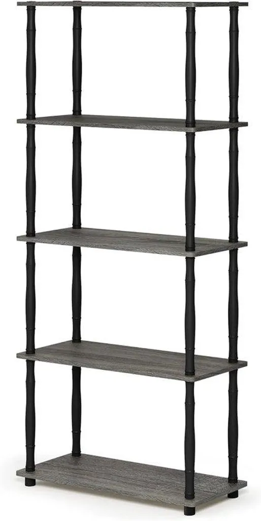 Étagère de rangement pliante 5 niveaux en bois bicolore gris et noir