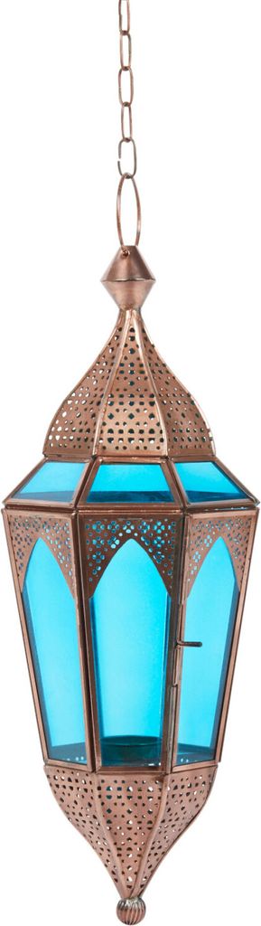 Orientalisches Windlicht Laterne Glas Lalita Blau 41 cm groß | Orientalische Glas Teelichthalter Hängewindlicht mit Henkel orientalisch | Marokka...