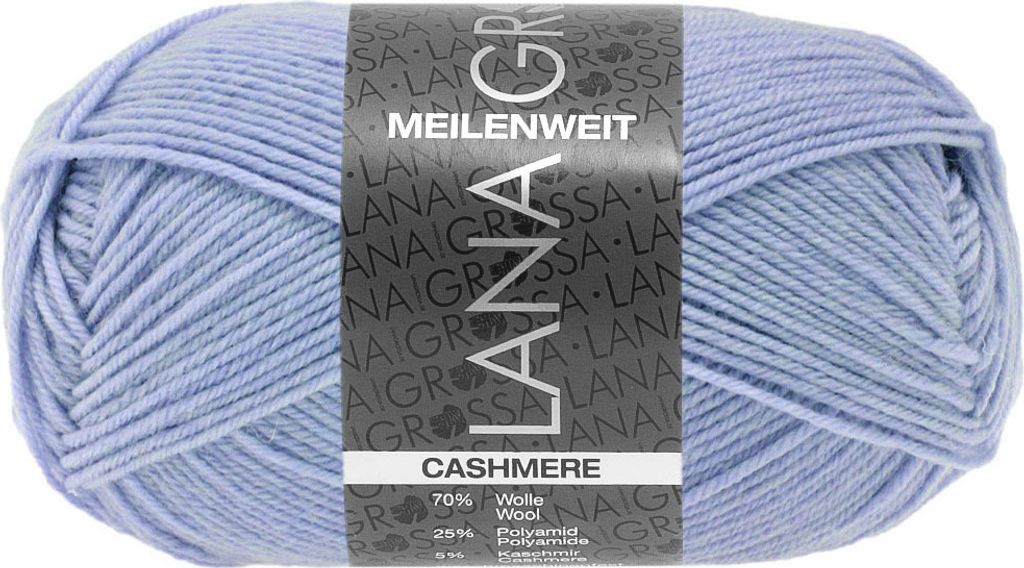 A ball of light blue yarn with a label wrapped around it.
