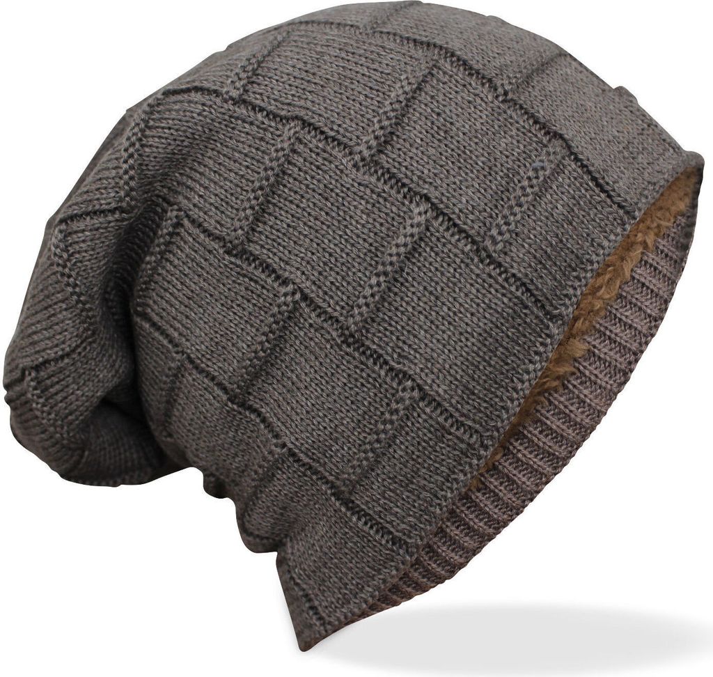 Damen Herren Strickmütze Slouch Beanie Mütze Flechtmuster Stern Wintermütze Braun Modell 2