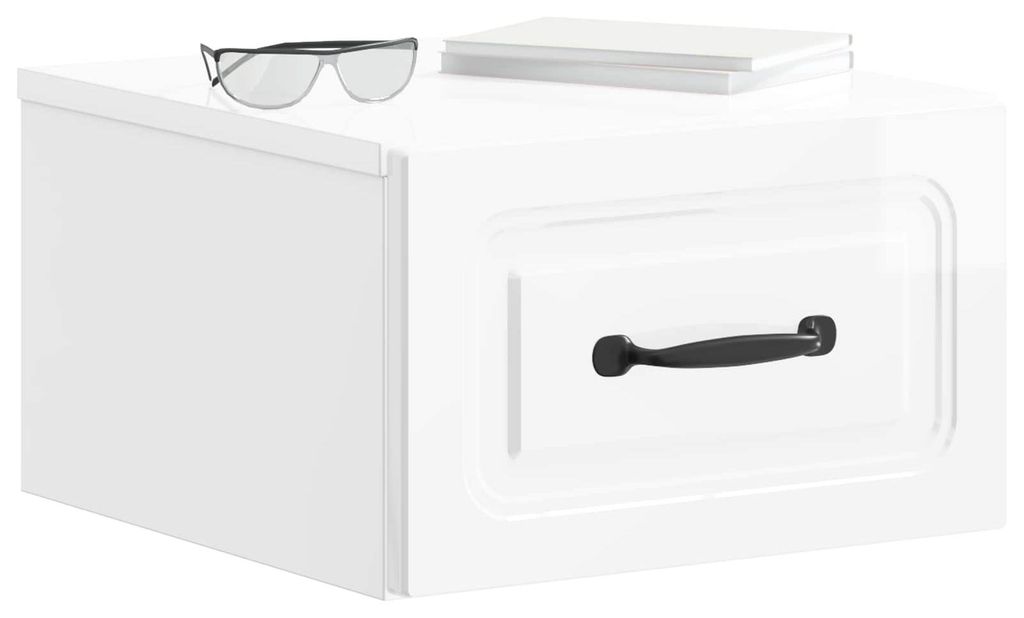 “2026 Modern“ Weiß Wandmontierter Nachttisch Hochglanz Weiß 34,5 x 33 x 20 cm - Designermöbel 50217 - Nachttische & -schränke