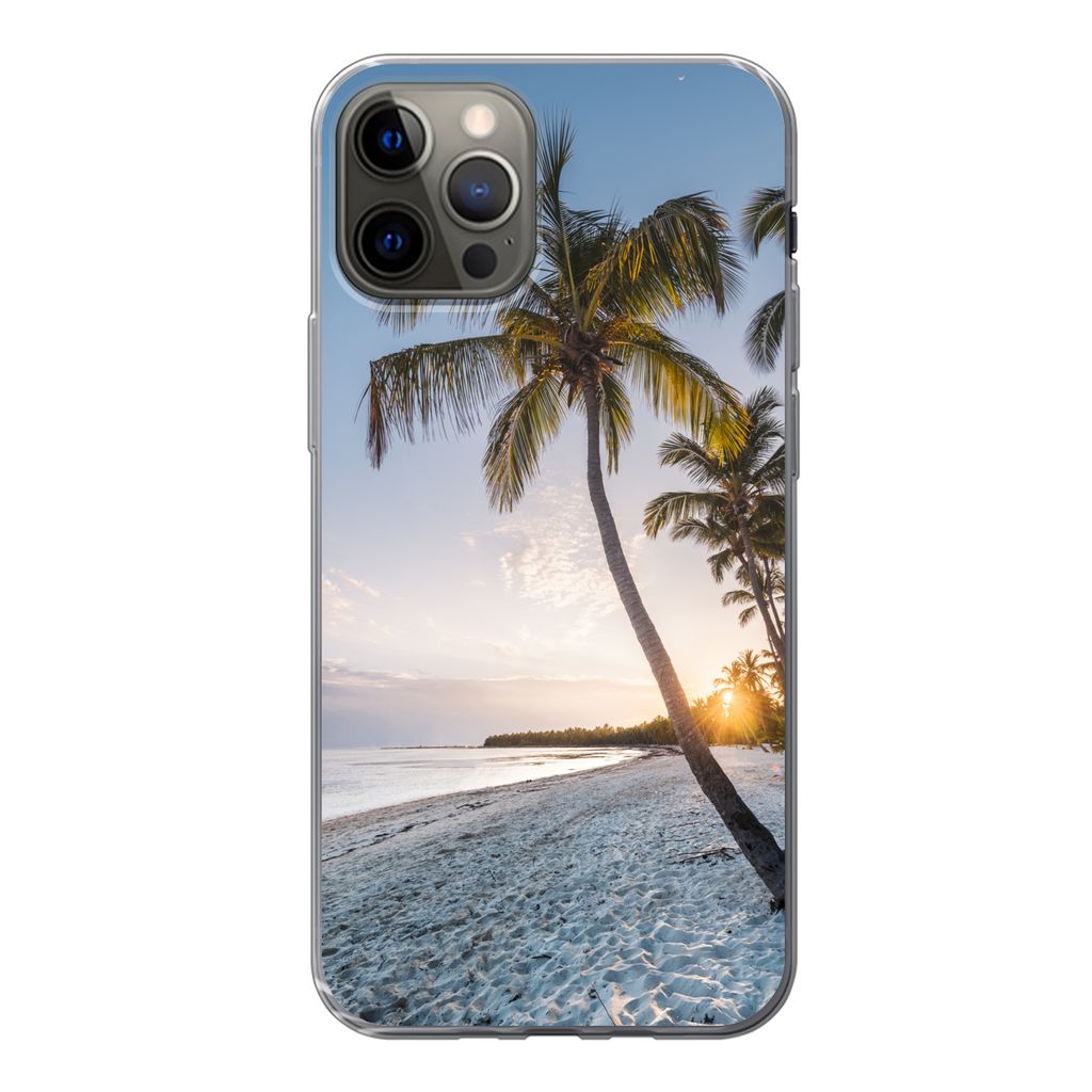 MuchoWow Handyhülle Schutzhülle Hülle für iPhone 13 Pro Strand - Sonnenuntergang - Palme Silikon Softcase Handy Hülle - Handy-Tasche