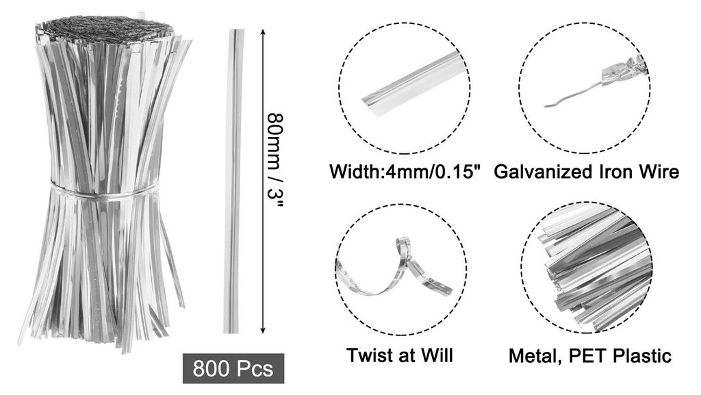 800 Stš¹ck 3" Twistbinder, Metallische Twist Ties, Wiederverwendbare Kunststoffummantelte Twist Ties fš¹r B?ckerei, Sš¹?igkeitenbeutel, Kaffe...