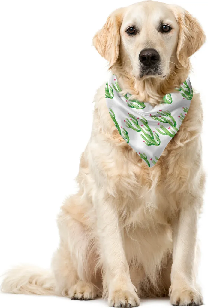 ABAKUHAUS Bandana per animali domestici con motivo floreale, acquerello con cactus, 40x40 cm, verde felce-rosa