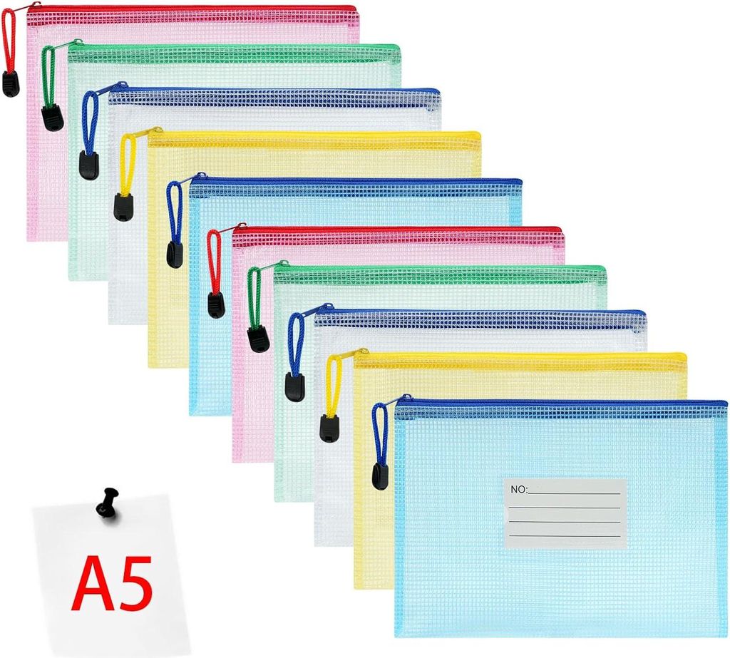 Dokumententasche A6, 12 Stücke Zip Tasche, bunte wasserdichte Dokumententasche mit Reißverschluss, Mesh Beutel mit Reißverschluss Datei Zipper T...