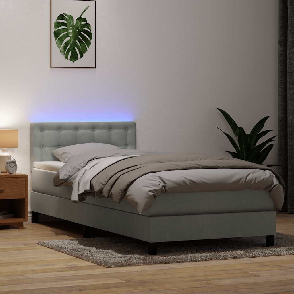Maison Exclusive - Boxspringbett mit Matratze & LED Hellgrau 80x220 cm Samt