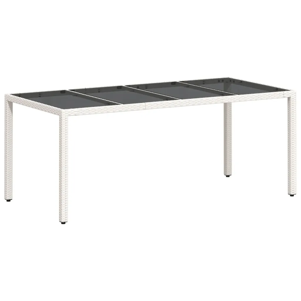 Table d'extérieur résistante aux UV 190x90 cm verre blanc et rotin PE