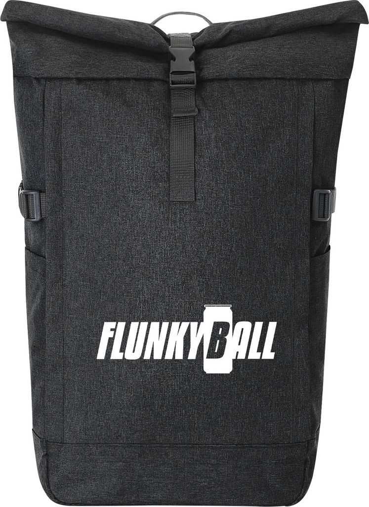 Huuraa Kurierrucksack Flunkyball Bierdose 30-44 Liter Black Melange Fairtrade Rolltop Rucksack Geschenkidee