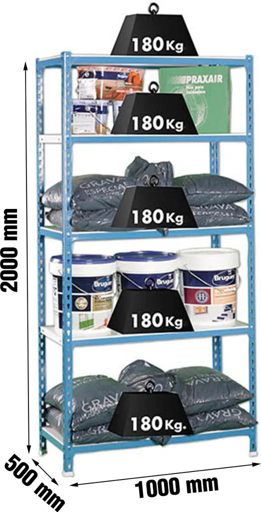 Étagère de Garage Ultra Robuste 180kg par Plateau 200x100x50cm Métal