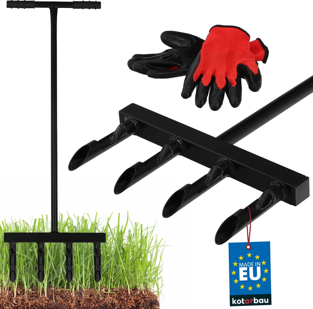 Carotteuse Gazon Manuelle à Louchets Creux et Gants de Jardinage