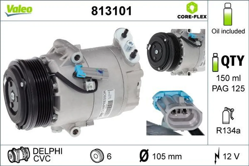 Compresseur de Climatisation Valeo 813101 pour Opel Astra H et Zafira