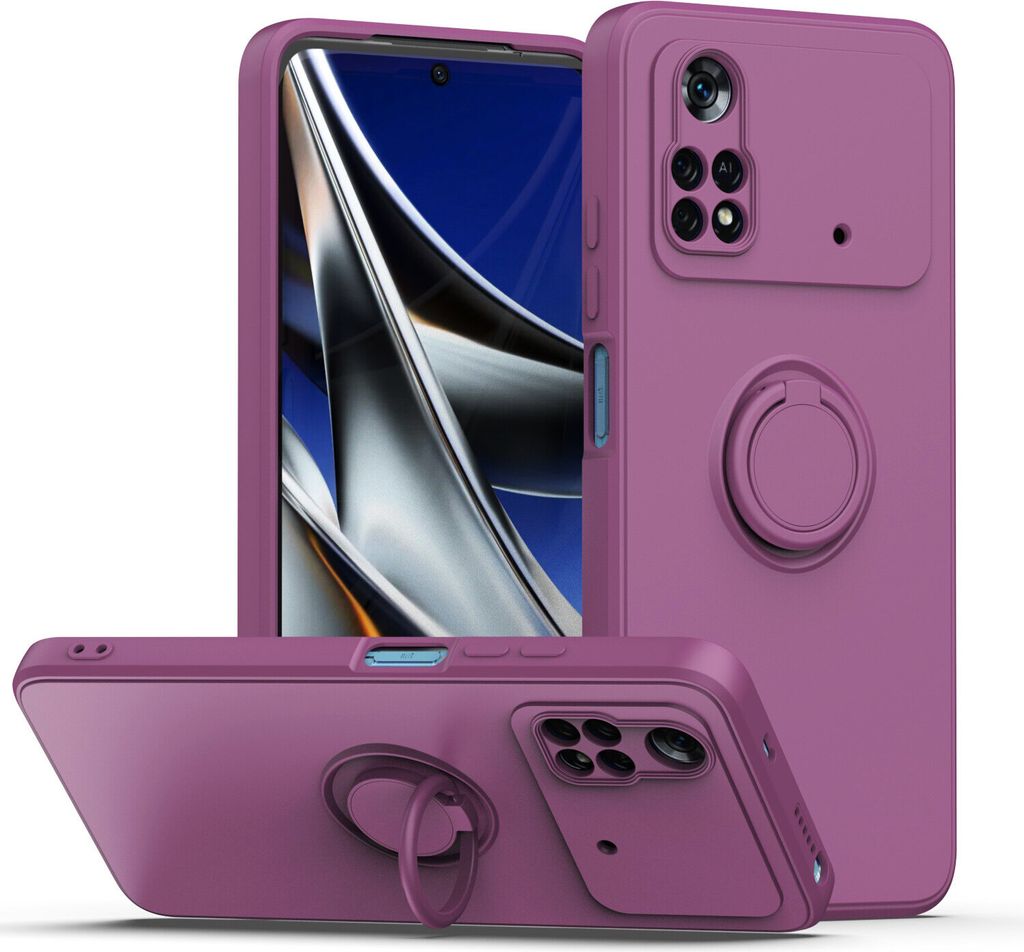 Xiaomi Poco M4 4G Handyhülle, Ring Halter Ständer Kratzfeste Weiche Silikon schutzhülle für Xiaomi Poco M4 4G Lila