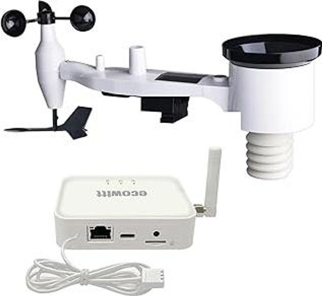 ECOWITT Wetterstation GW3002, 7 in 1 Funk wetterstation mit Außensensor WS69 + 3 in 1 WiFi/Kabel-Gateway GW3000 mit SD-Kartenanschluss für Haus u...