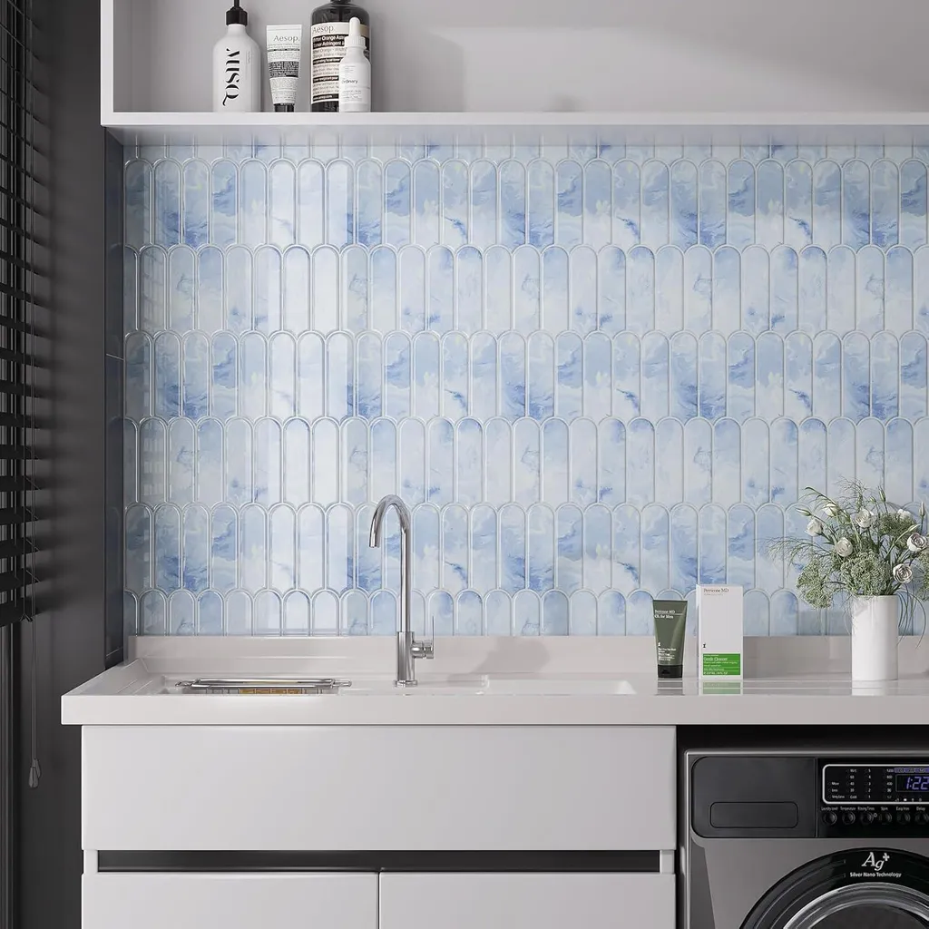 Pannelli Adesivi 3D Blu per Cucina e Bagno - 20 Pezzi 30,5x30,5 cm - 5