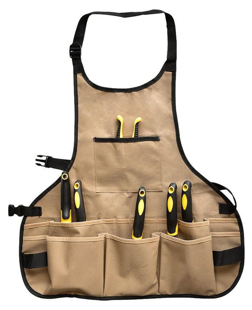 Gartenschürze mit verstellbaren Trägern, großen Taschen, für Gartengeräte, Scheren, Schaufeln, Hacken und mehr