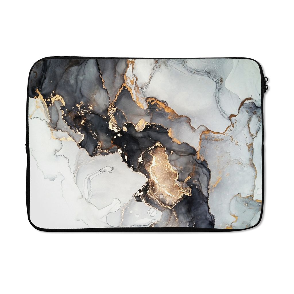 MuchoWow Laptop Hülle 13 Zoll Marmor - Schwarz - Weiß - Gold - Luxus - Abstrakt Laptoptasche - Laptophülle - Sleeve - Rundumschutz