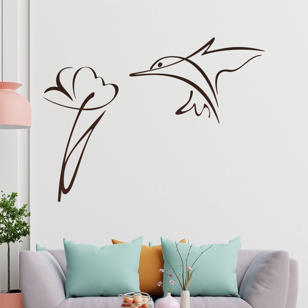 Kolibri Linien Wandtattoo in 6 Größen - Wandaufkleber Wall Sticker - Dekoration, Küche, Wohnzimmer, Schlafzimmer, Badezimmer