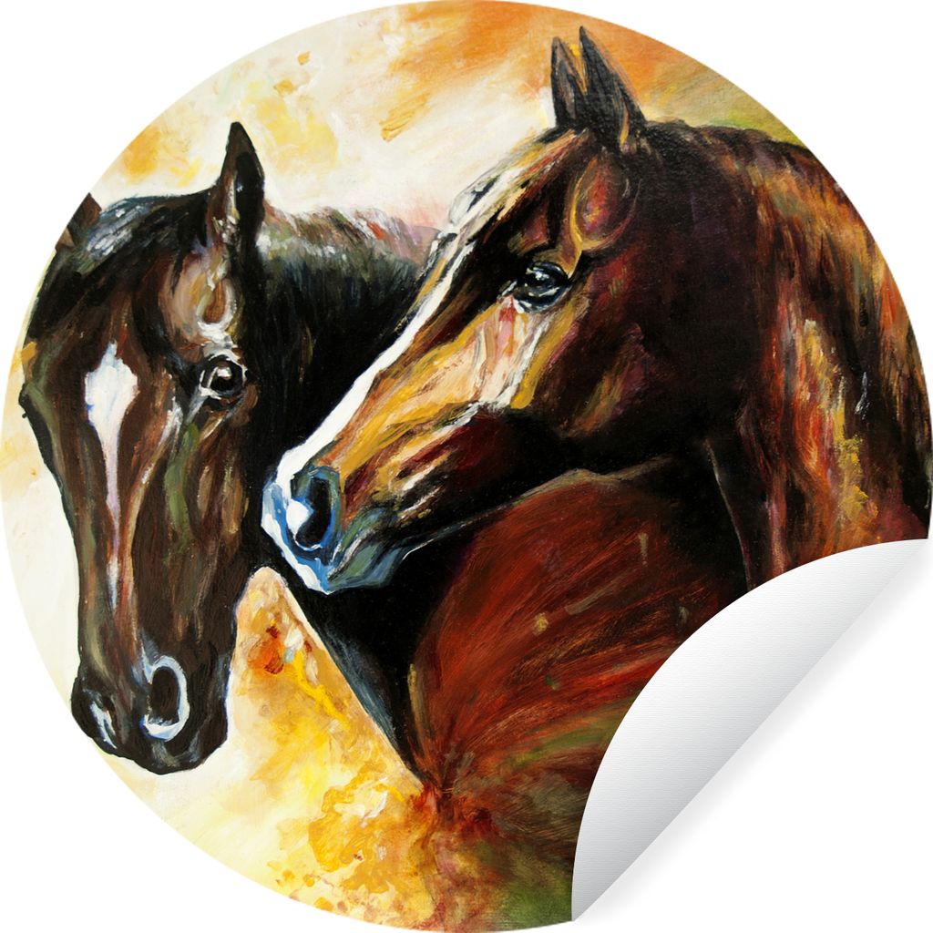 MuchoWow Runde Wandtattoo - Wandsticker Tapete Aufkleber Malerei - Pferde - Tiere - Ölgemälde Ø 30 cm Selbstklebend und Repositionierbar - Wan...