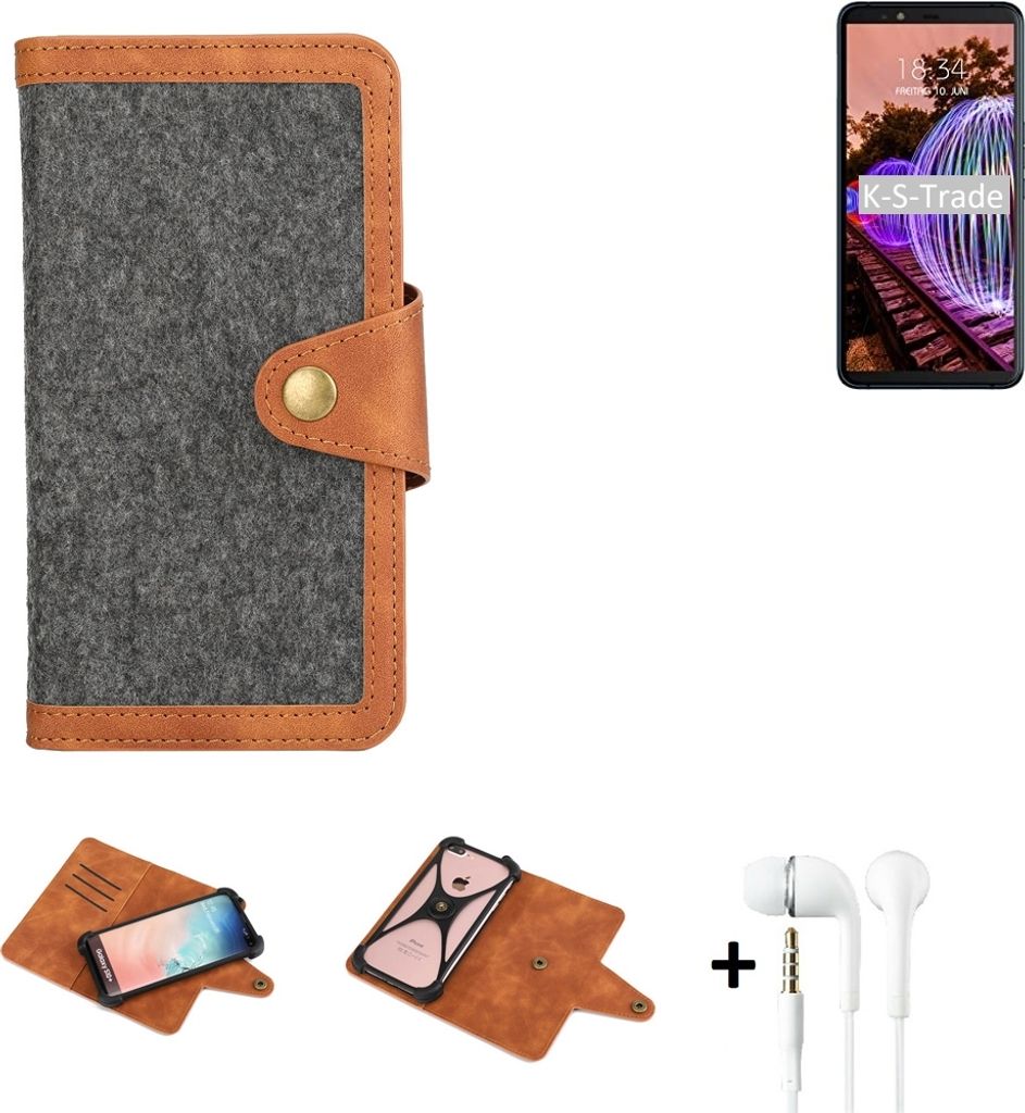 K-S-Trade Handyhülle + Kopfhörer kompatibel mit JVC J20 Schutzhülle Filzhülle Kunstleder dunkelgrau braun (1x)