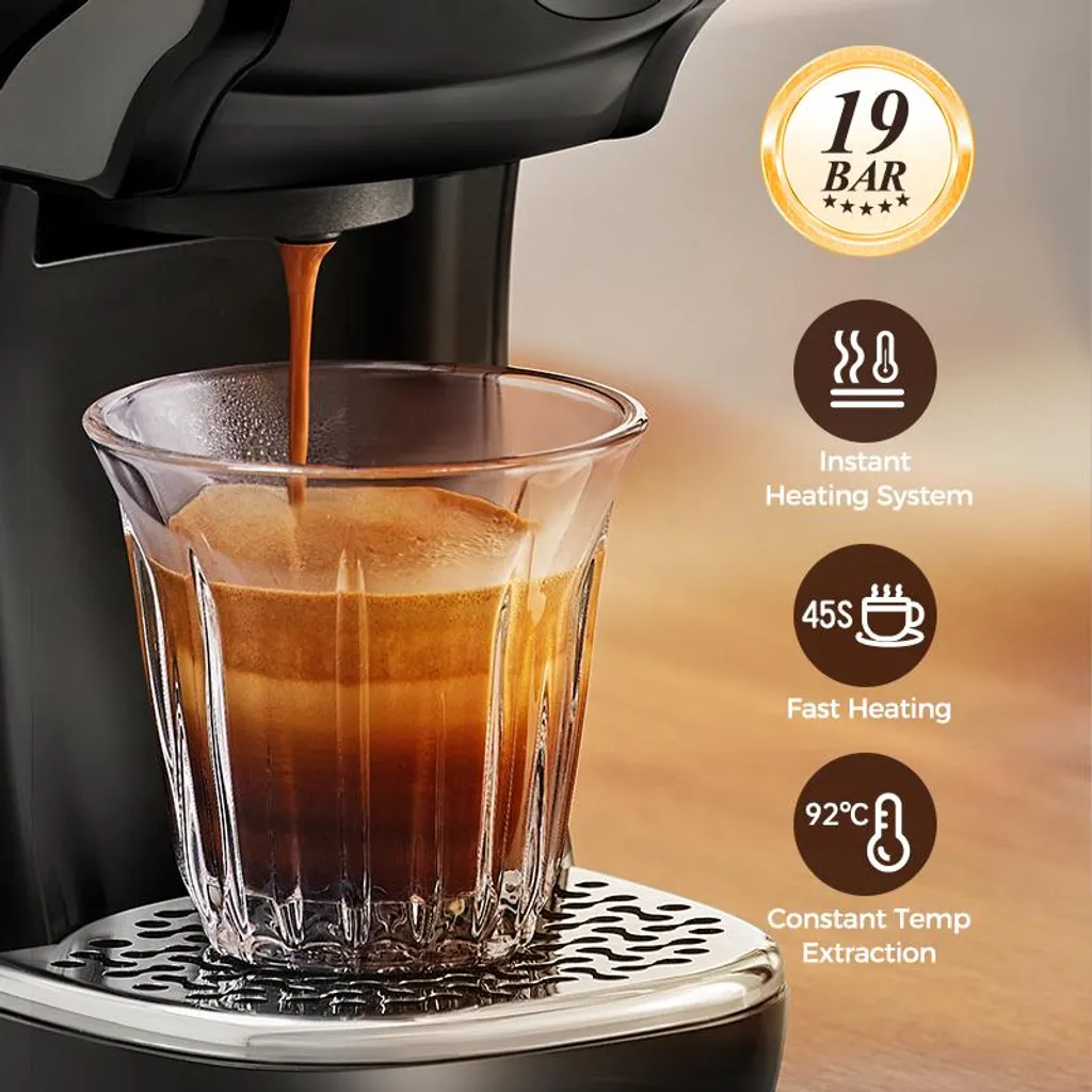 Cafetière à capsules compacte 19 bars pour petit-déjeuner 2 tasses EU