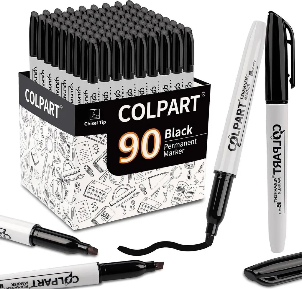 Colpart Set de 90 Marqueurs Permanents Noirs à Pointe Biseautée 5mm