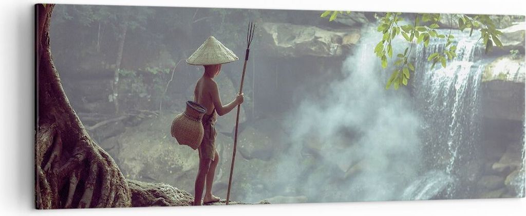Bild auf Leinwand - Leinwandbild - Einteilig - Asien Junge Wasserfall - 140x50cm - Wand Bild - Wanddeko - Wandbilder - Leinwanddruck - Bilder - Wan...