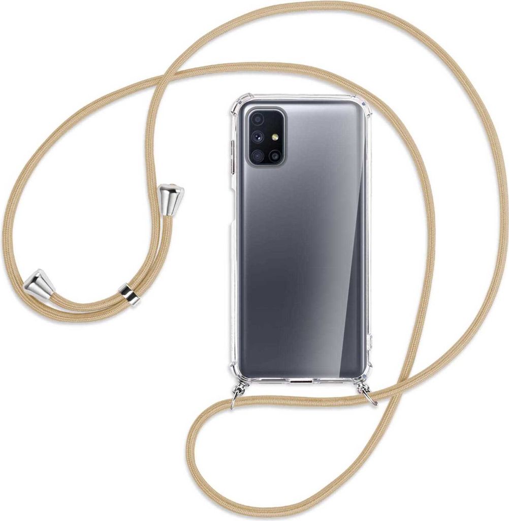 Handykette Backcover-Schutzhülle mit Band (Metall silberfarben) für Samsung Galaxy M51 - caramel
