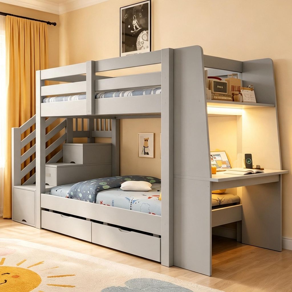 Letto a castello Merax 90x200 cm con scrivania, letto per Immagine del prodotto 