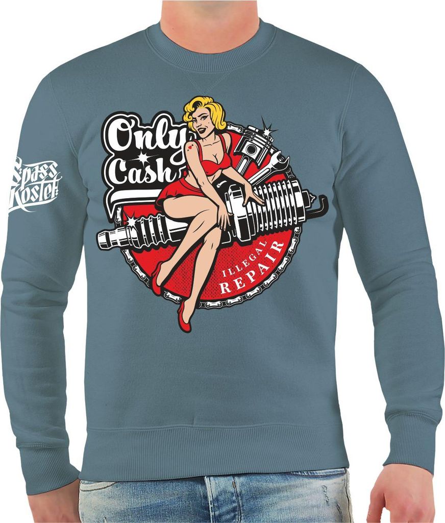Herren Sweatshirt Rockn Roll Motiv only cash illegal Repair
